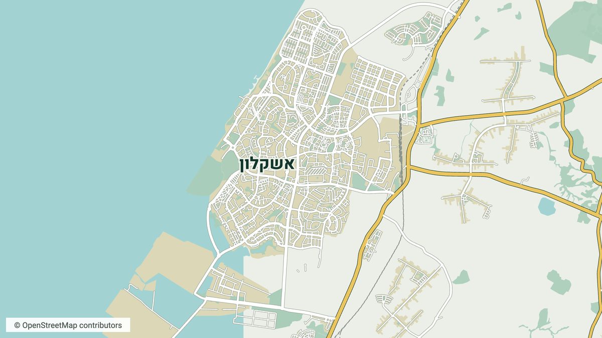 מפה של העיר אשקלון וחוף הים